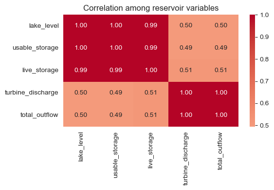 Correlation matrix of reservoir variables
